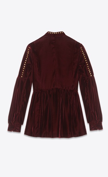 SAINT LAURENT Dresses Woman Dress with studs in burgundy velvet b_V4